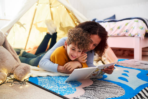 Mother and child sharing a warm moment in a bright living room